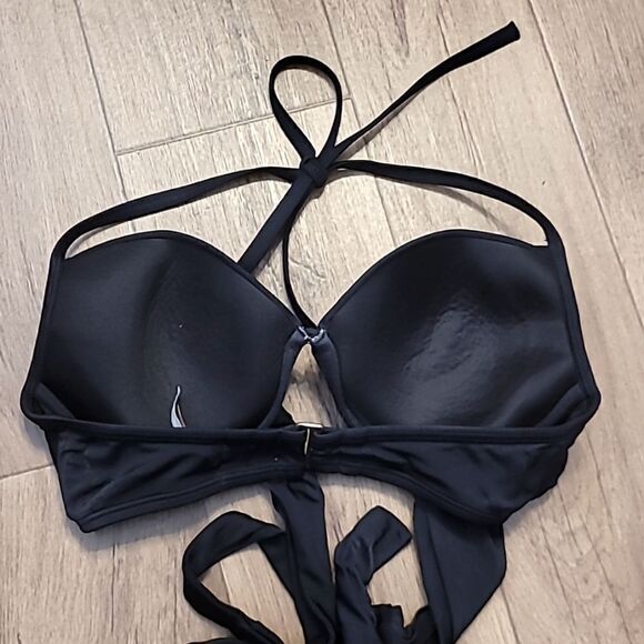 Victoria Secret Tie Front Halter Swimwear Bikini Top Black Size 32DD - Picture 4 of 6